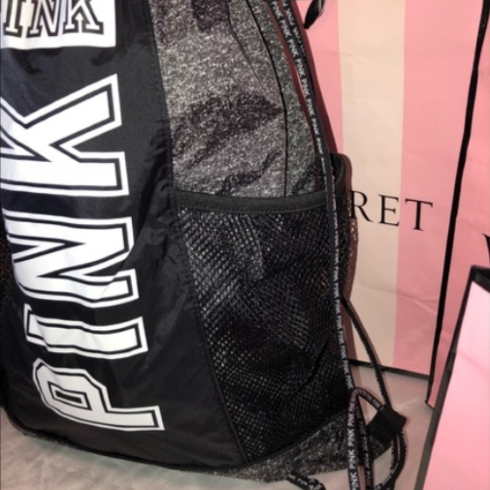 Victoria Secret PINK Drawstring Backpack Black - Picture 3 of 5